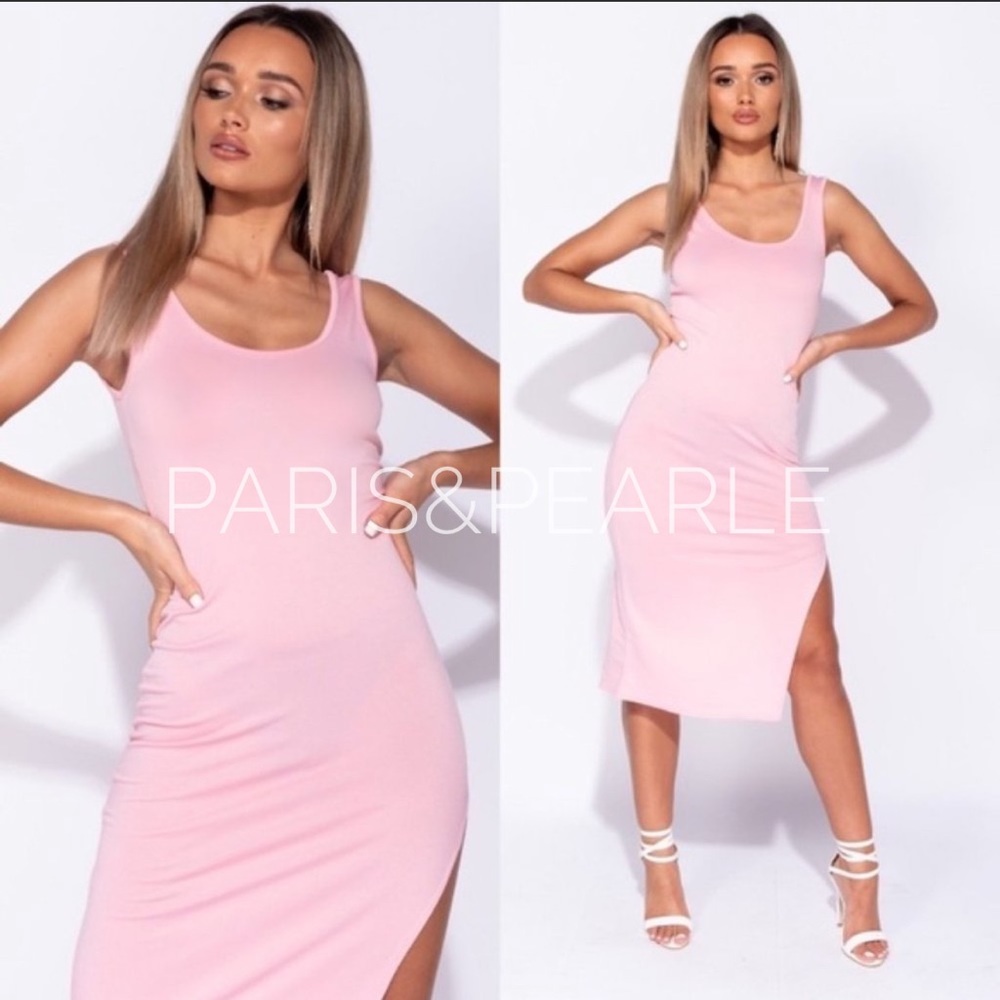 Best Days Pink Scoop Neck Body Con Midi Dress